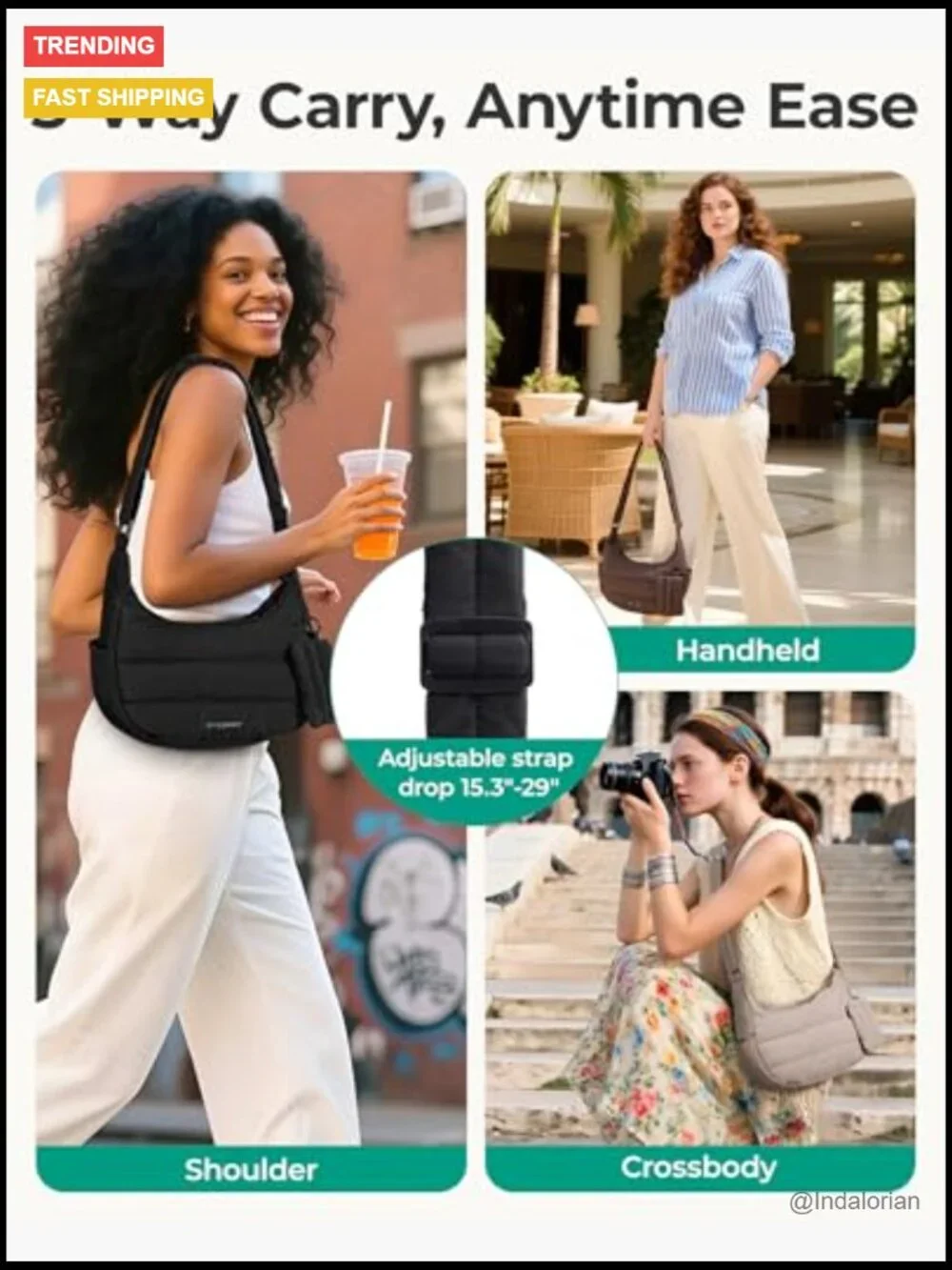 Puffy Quilted Crossbody Hobo Bag with Adjustable Strap and Card Pouch